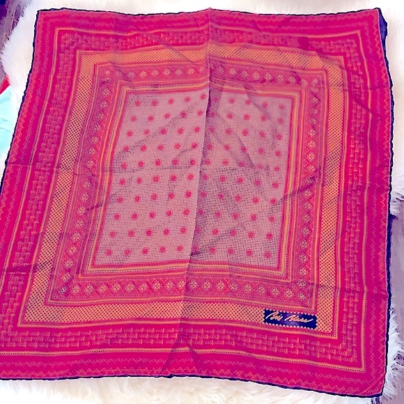 Chic_Classy Vintage Maroon Geometric Printed Square Scarf~By Designer Bill Blass - Picture 12 of 16